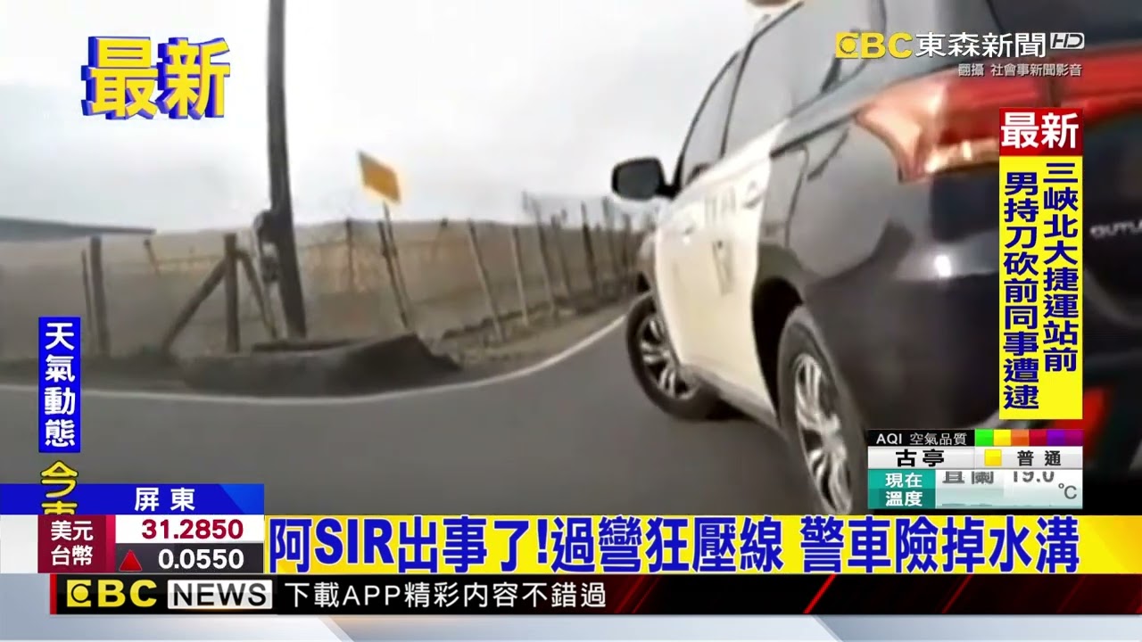 阿SIR出事了！過彎狂壓線 警車險掉水溝@newsebc
