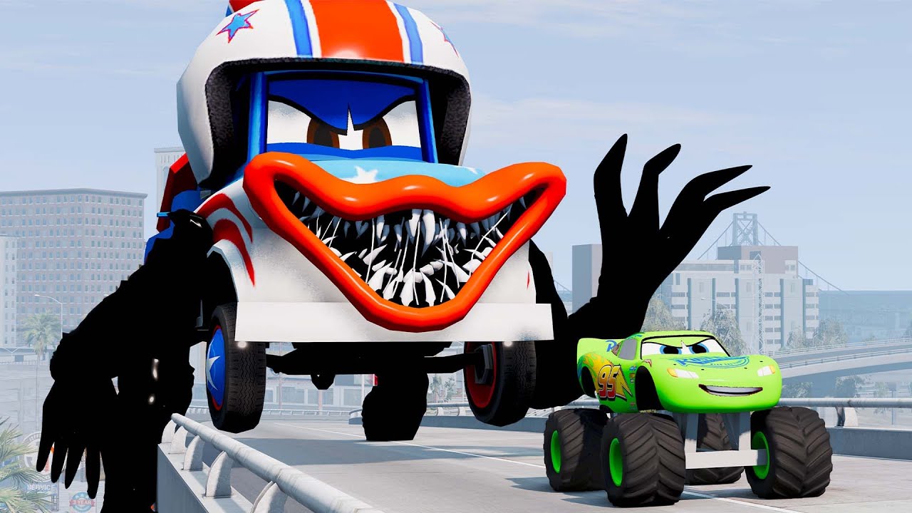Epic escape from Lightning McQueen Eater, Mater Greater Eater, Fire Engine Eater|BeamNG.Drive