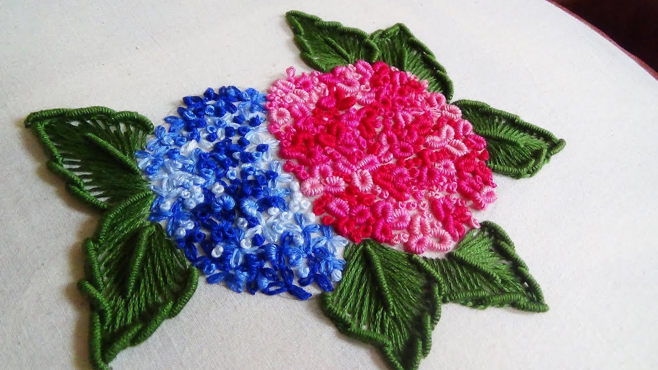 Hand Embroidery: Hydrangea Flower Embroidery - Brazilian Embroidery