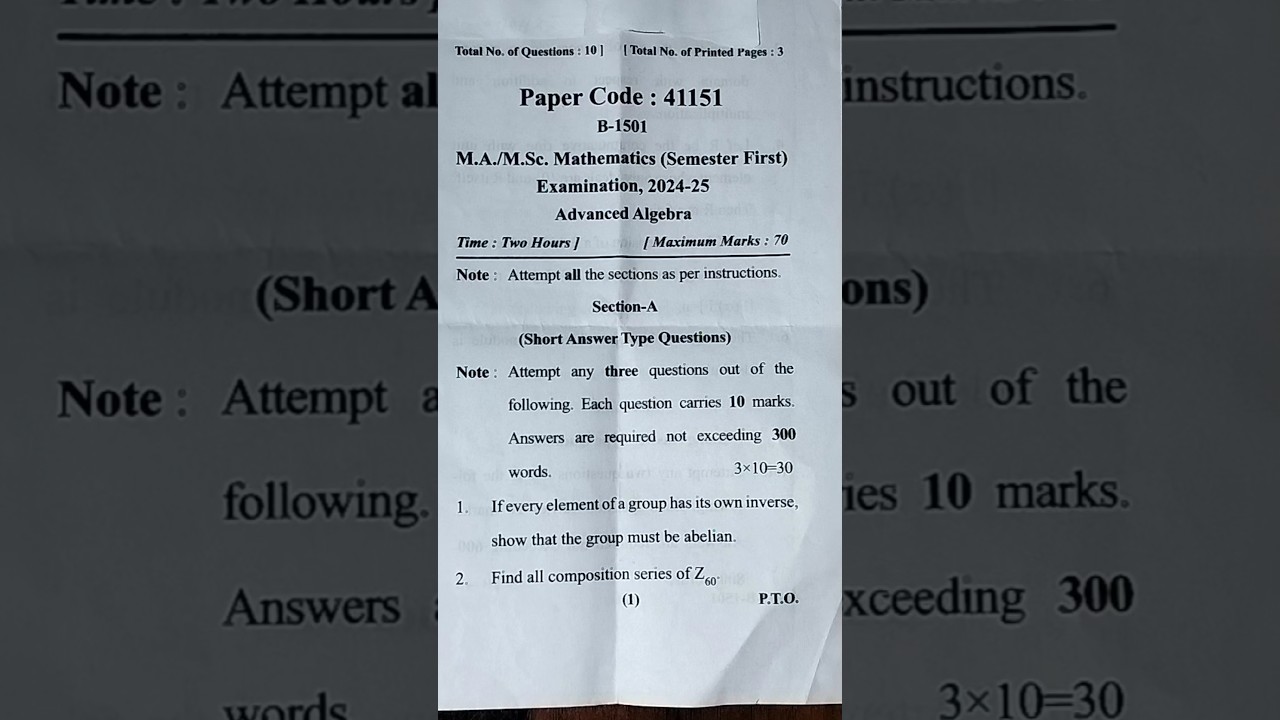 Advanced Algebra Important questions🔥| M.sc 1st semester Mathematics #mjpru #msc #mathematics #short