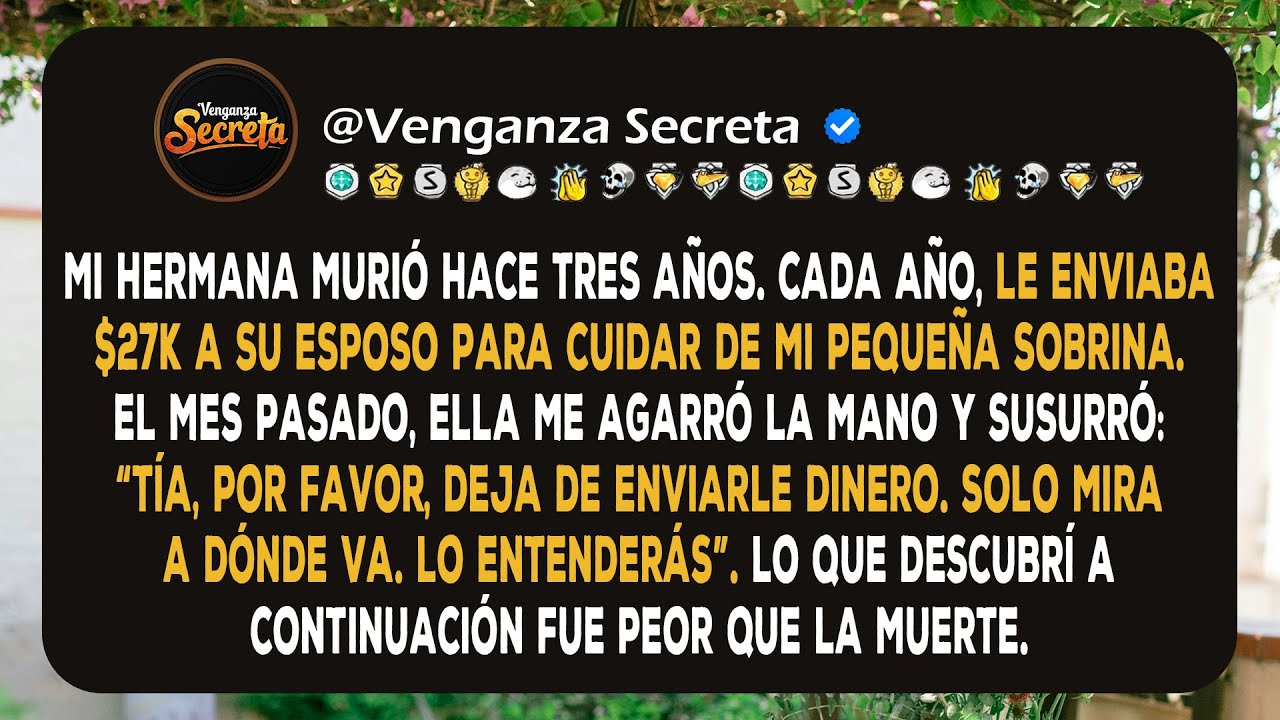 Mi hermana murió hace tres años. Le enviaba $27K a su marido cada año, hasta que apareció mi sobrina