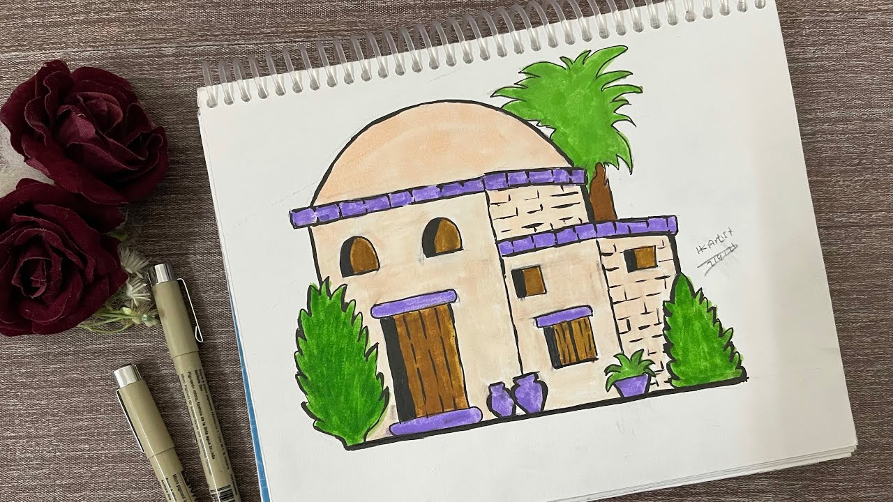 رسم بيوت تراثيه | رسم بيوت قديمه | بيوت شعبيه