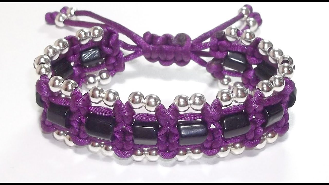 COMO HACER UNA PULSERA DOBLE DE MACRAME CON TRES FILAS DE CUENTAS. TUTORIAL DIY. TIPO SHAMBALLA