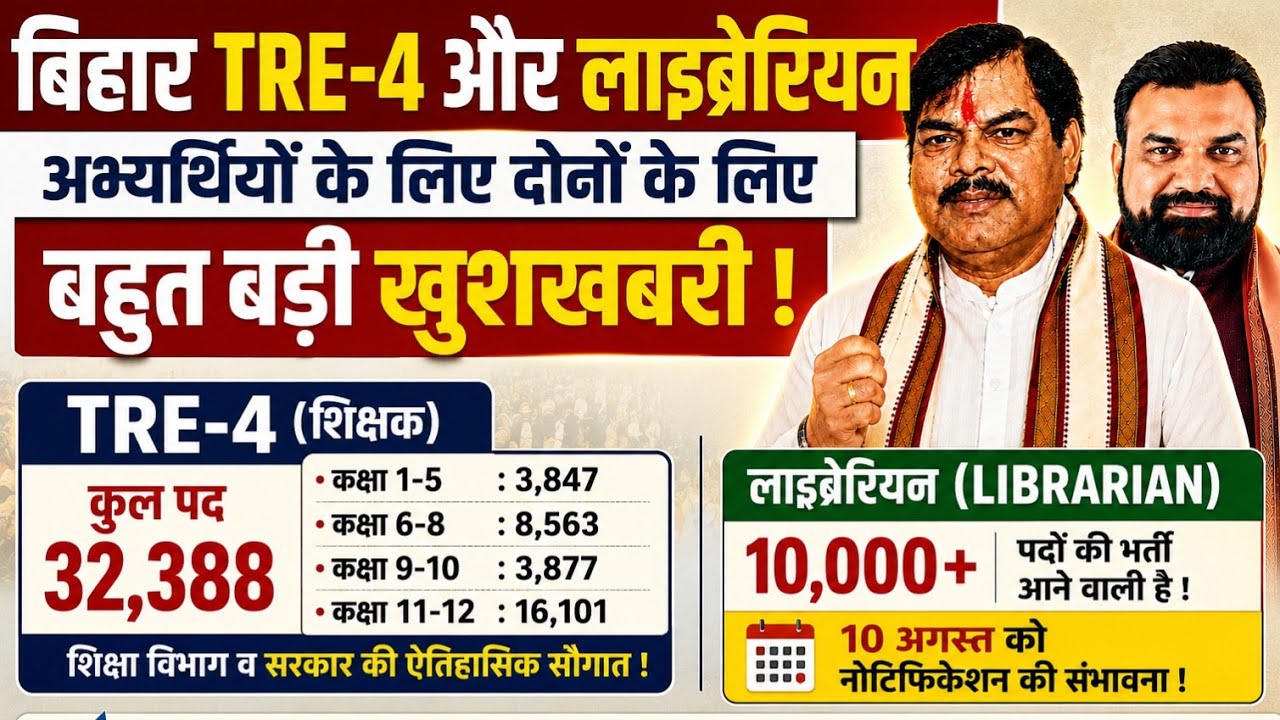 TRE 4 And BIHAR LIBRARIAN Biggest Good News | 32,388 BPSC Teacher And 10000 Librarian VACANCY 