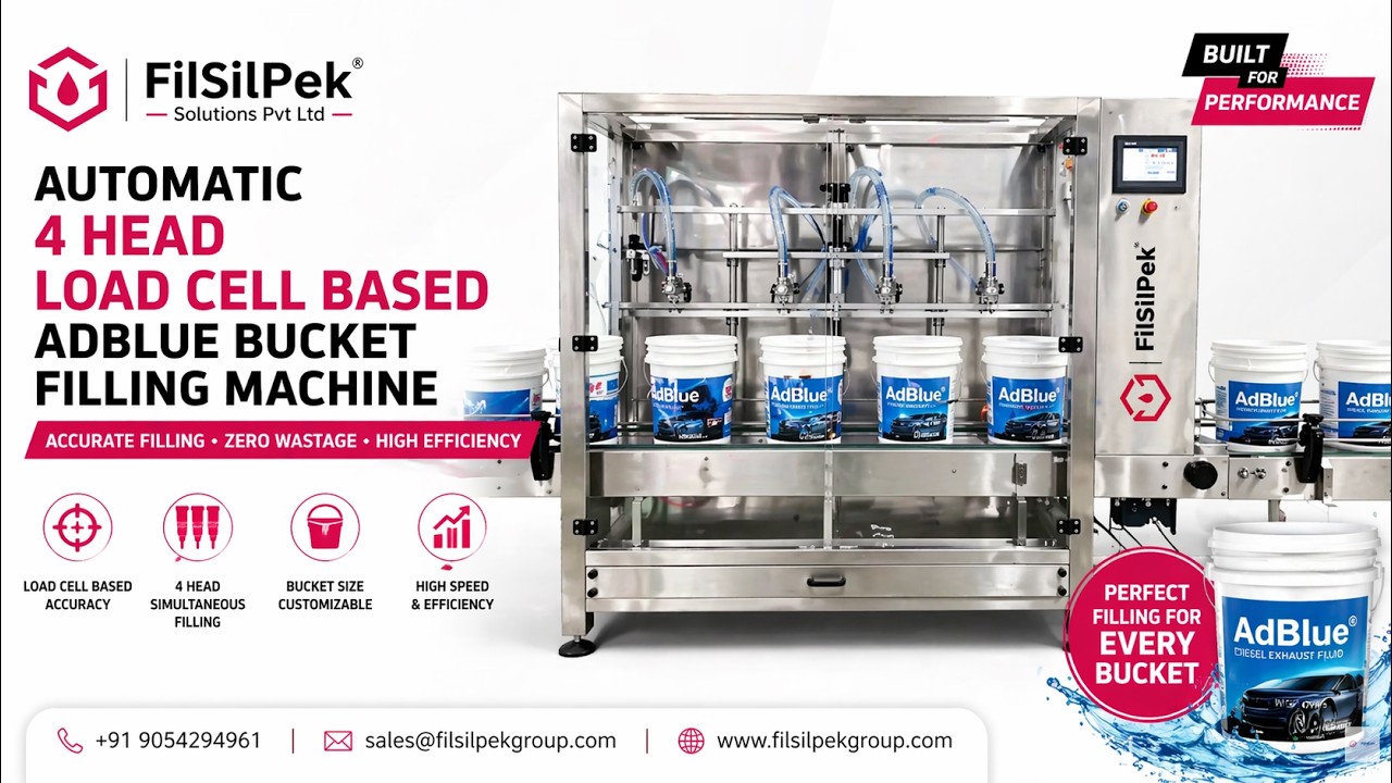 Automatic 4 Head Load Cell Based AdBlue Bucket Filling Machine