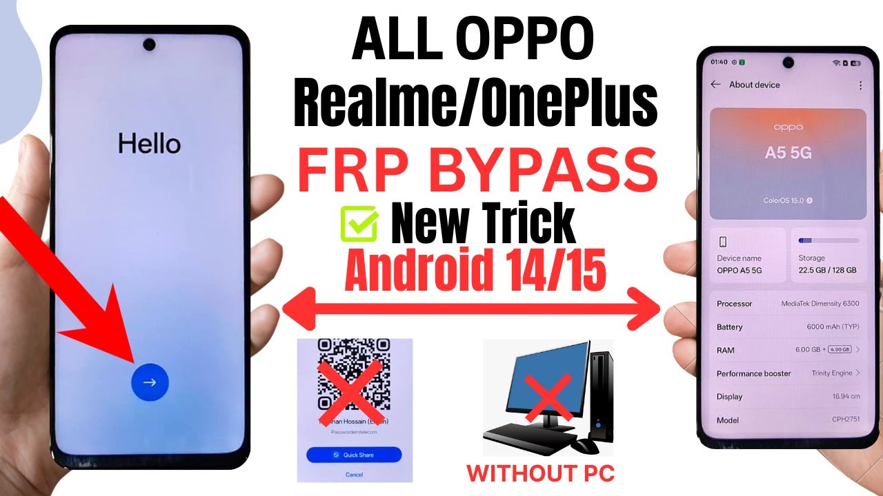 ALL OPPO/REALME/ONEPLUS FRP BYPASS Android 15  *#899# Not Working (Without Pc) All OPPO Google lock
