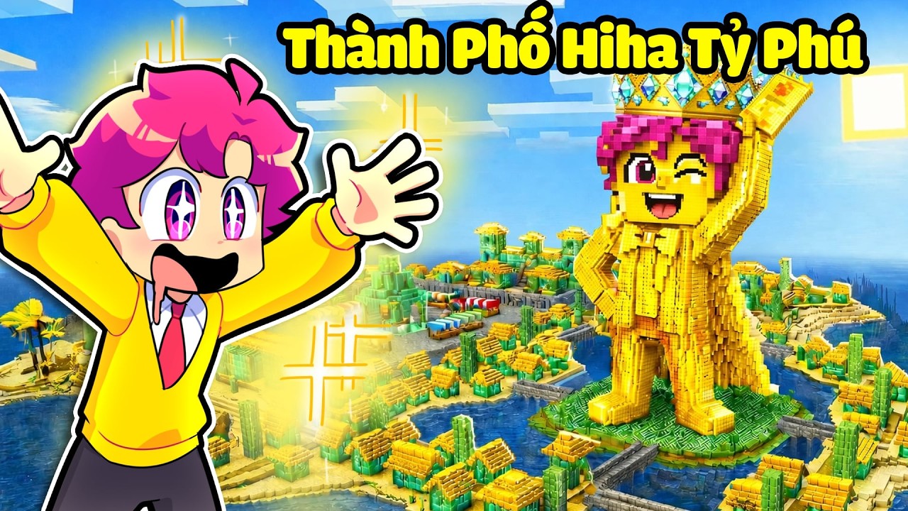 Hiha Thử Thách 24 Giờ THAM GIA THÀNH PHÓ TỶ PHÚ Trong Minecraft 🤩🤑