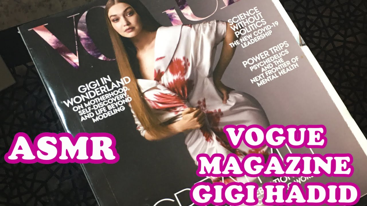ASMR- Vogue March 2021 issue (GIGI HADID) look through- Gum Chewing + Soft Spoken