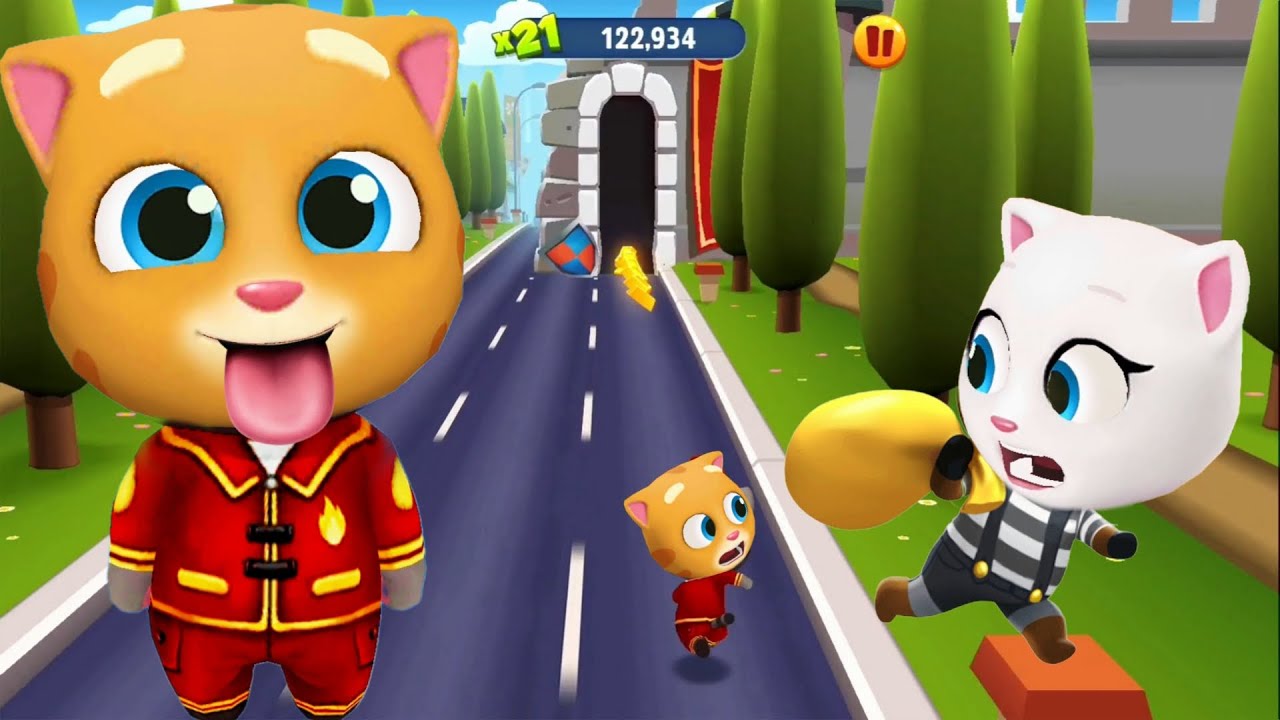 Talking Tom Gold Run Boss Fight In Ancient Town - Fireman Tom vs Angela Raccoon