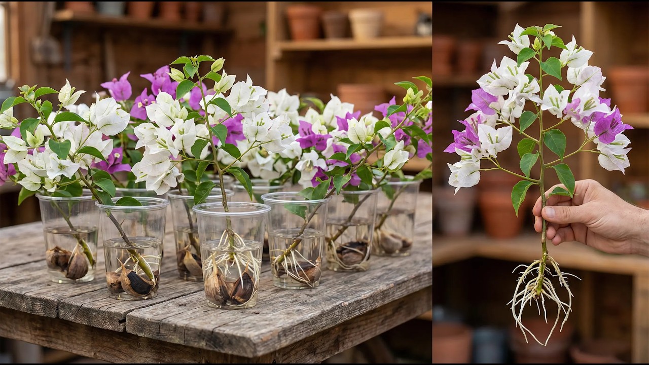 Just garlic! Bougainvillea cuttings will sprout roots like crazy overnight.