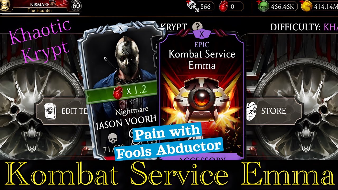Kombat Service Emma (Fusion X) Testing in Khaotic Krypt | Nightmare Jason Voorhees MK Mobile