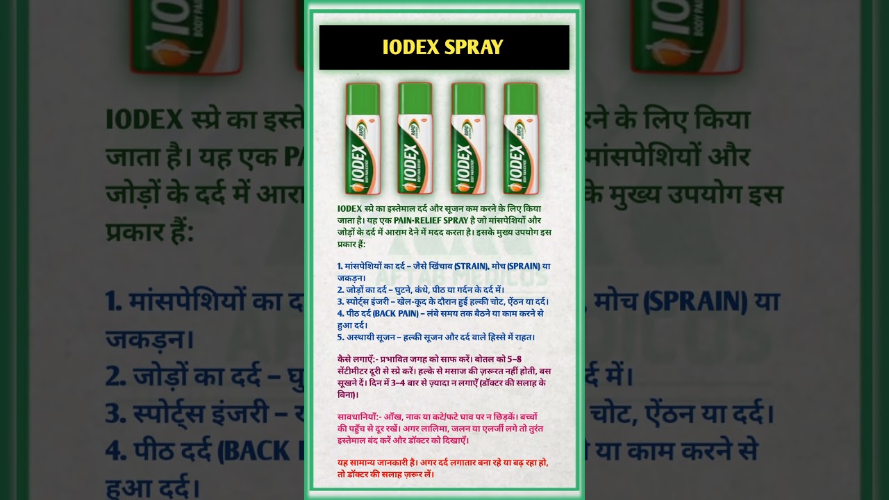 iodex spray uses in hindi..... #medical #medicine #medicalshorts