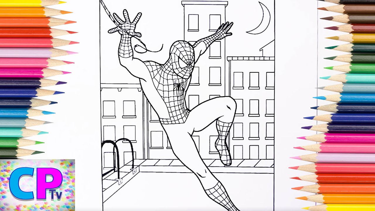Spiderman Coloring Pages , Superhero Drawing,Spiderman over The City,Coloring Pages Tv