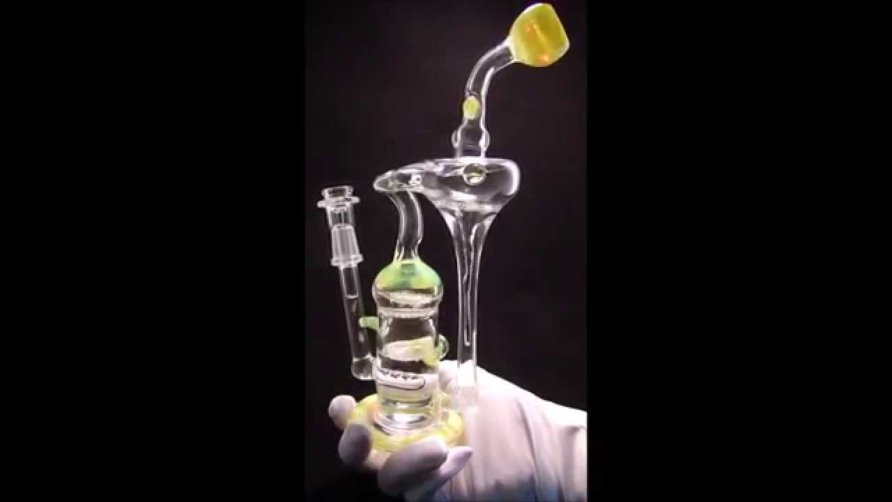 Water Test - Green slyme recycler dab rig glass waterpipe for sale