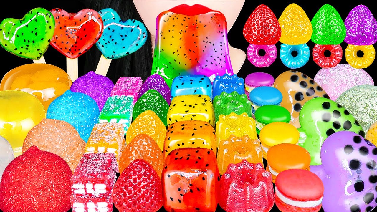 ASMR RAINBOW DESSERTS 신기한 무지개 디저트 RAINBOW DRINKS DRAGON FRUITS KOHAKUTO SHEET JELLY EATING MUKBANG먹방
