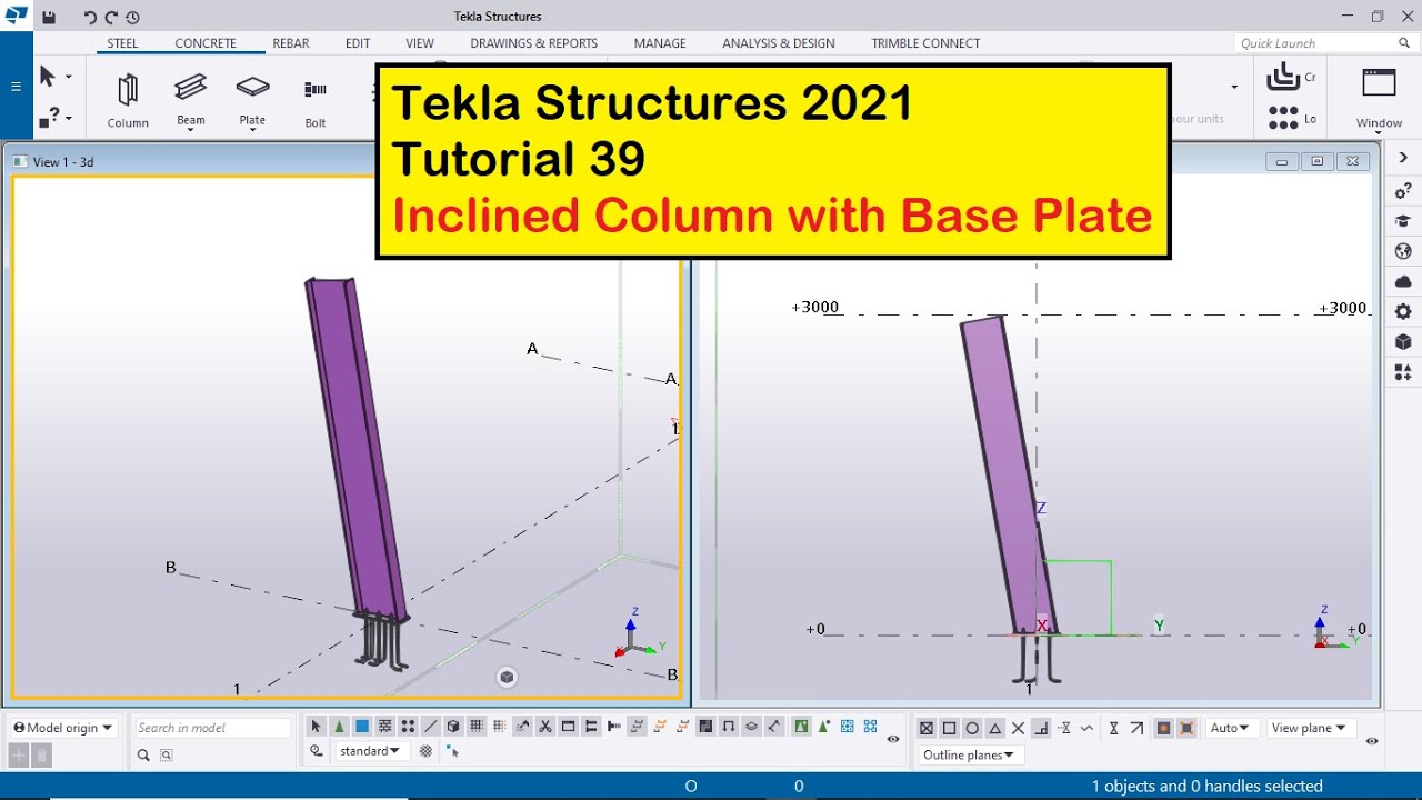 Tekla Structures 2021 Tutorial 39 | Inclined Column with Base Plate