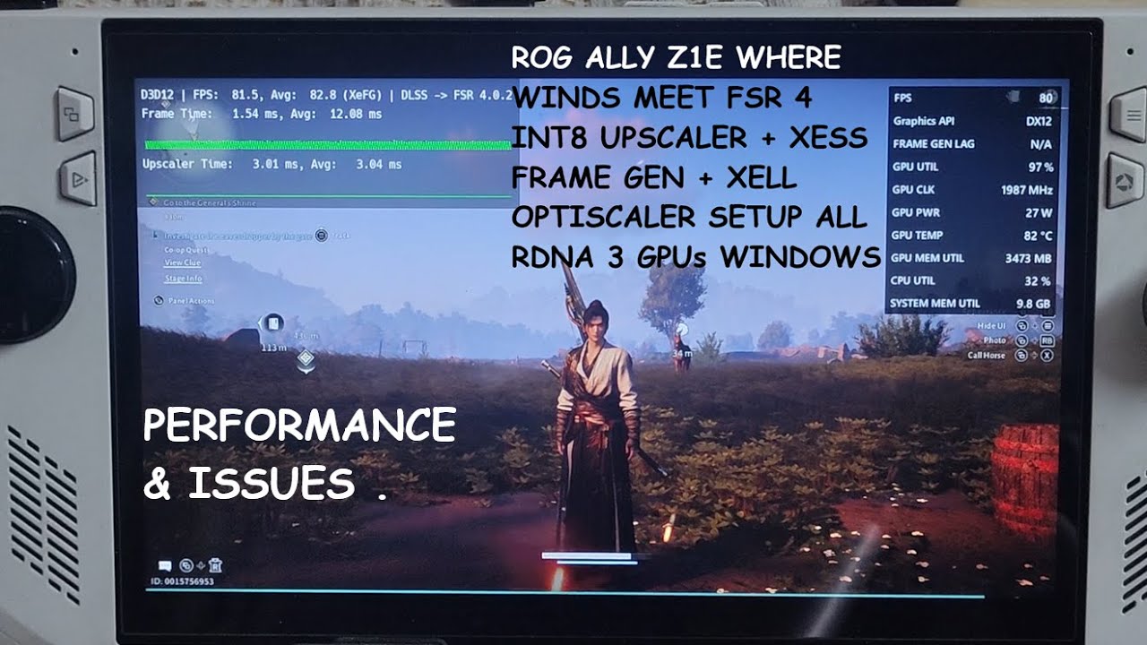 Rog Ally Where Winds Meet FSR 4 INT8 Upscaler + XeSS Frame Gen + XeLL Optiscaler Mod ALL RDNA 3 GPUs
