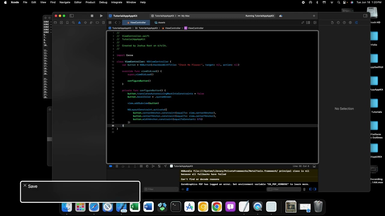 macOS Development with AppKit - 6 - Checkboxes