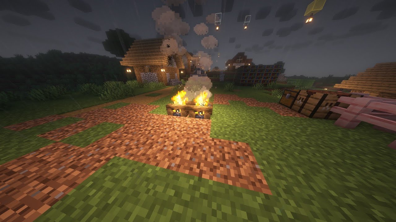비 오는 밤, 모닥불 옆에서 조용히 멍 때리기 | Rainy Campfire Minecraft (4H) 
