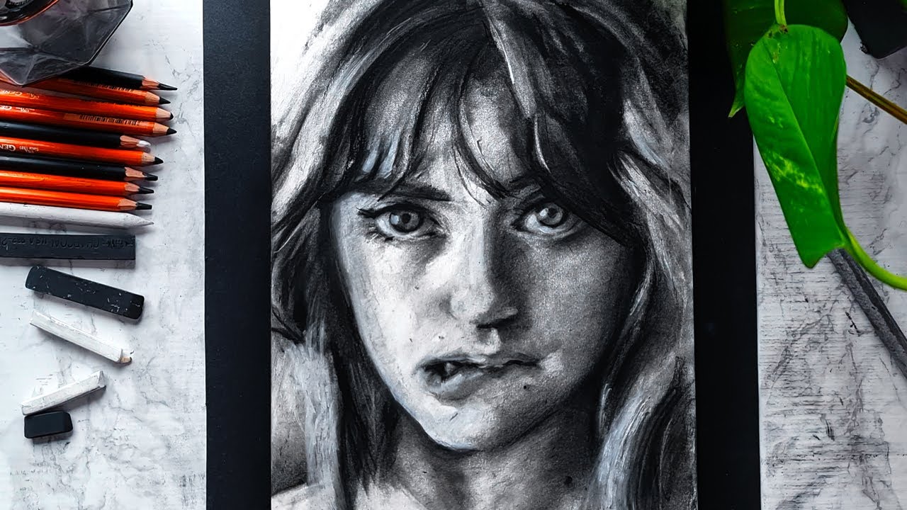 [ASMR] Drawing Gloria ASMR with Charcoal Pencils [No Talking]