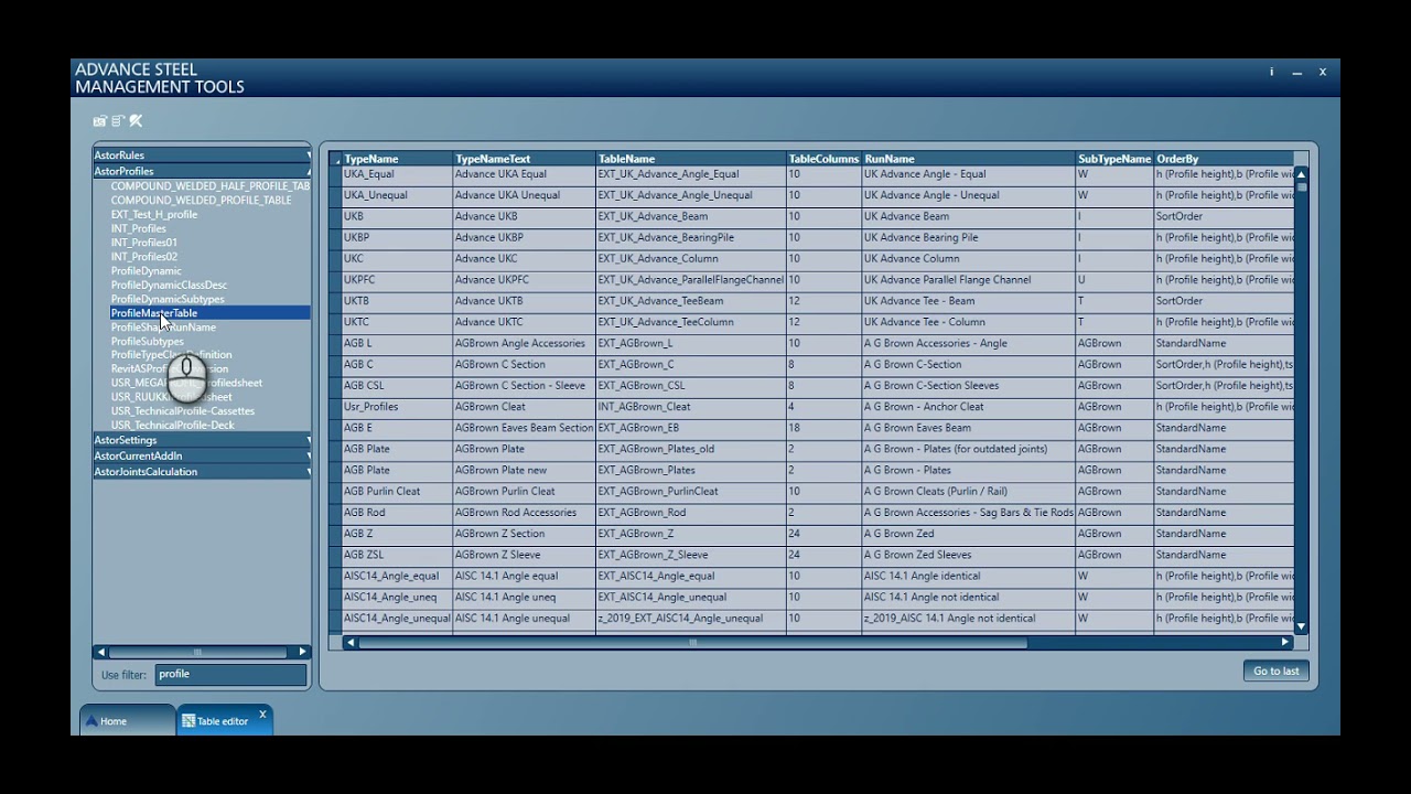 12. Adding a new section catalogue in AstorProfiles.MDF database