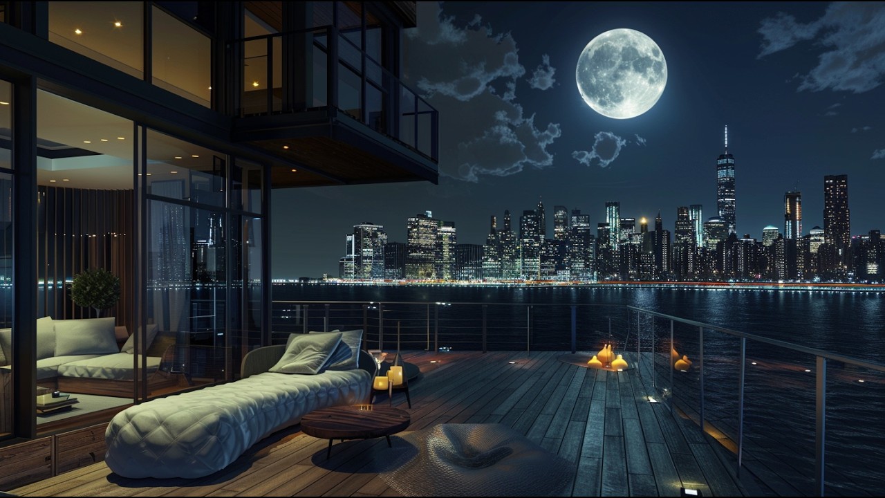 Luxury Night Jazz Lounge 4K ☕ Smooth Jazz Piano & Saxophone | Relaxing City Night Ambience Music