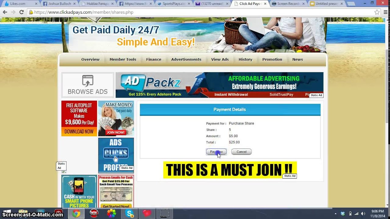Make Money Clicking Ads with Click Ad Pays Review Day 1
