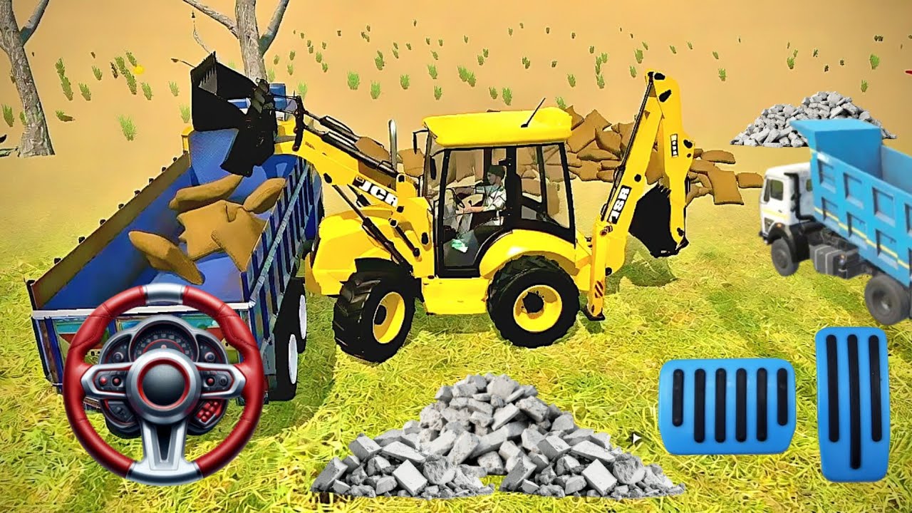 😱Drive JCB And Unloading Stone From Truck In Game🏗💥#dumper #tractor #jcb #truck #gameplay