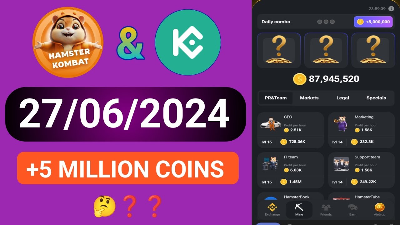 Hamster kombat today daily combo cood. 27/06/2024 Hamster kombat|| Crypto