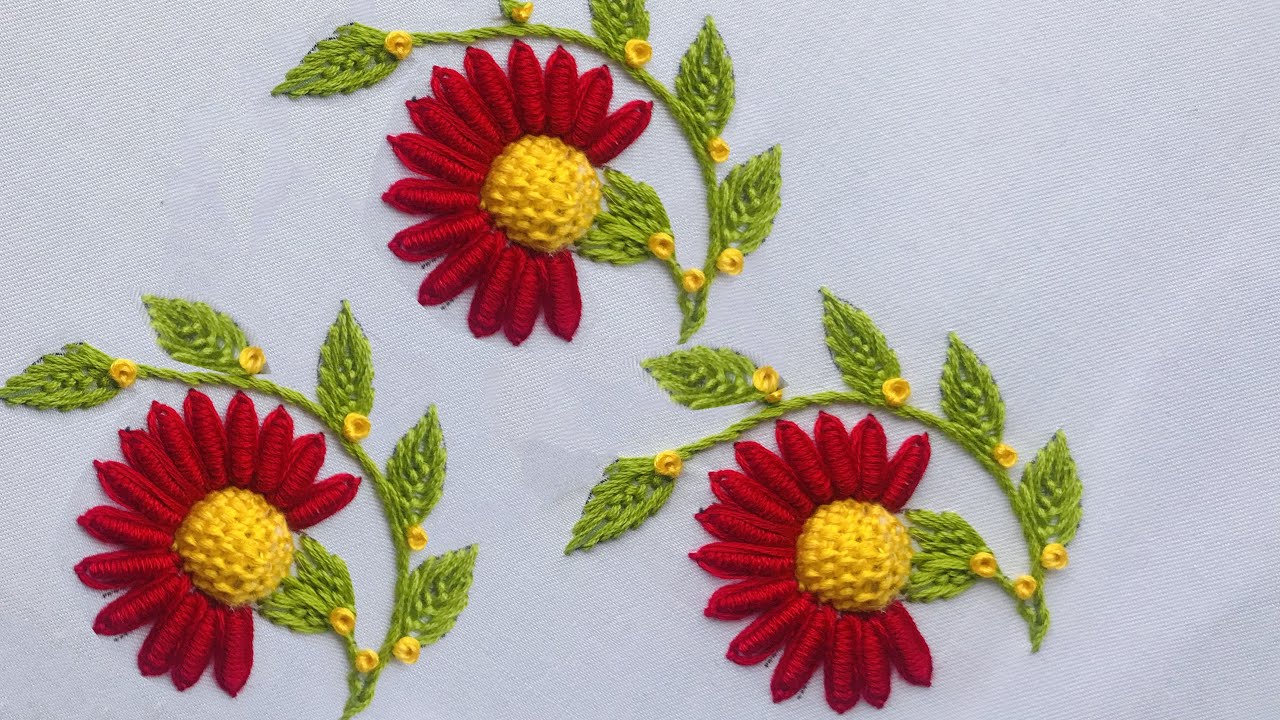 Hand Embroidery: Small Flower Embroidery - Embroidery For All Over - Bar Blanket Stitch