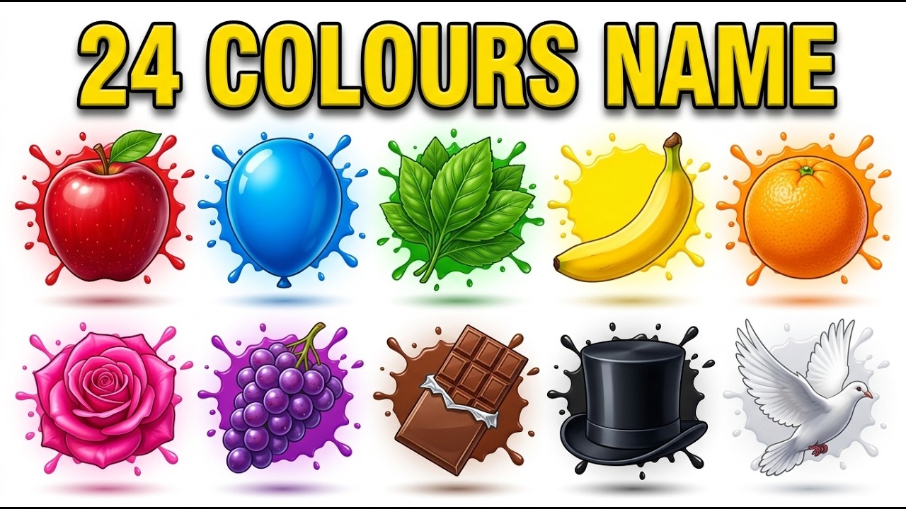 24 Colours Name in English and Hindi | बच्चों के लिए रंगों के नाम | Learn Colors for Kids