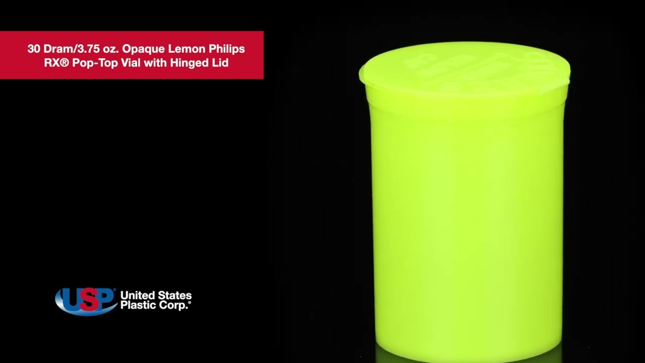 30 Dram Opaque Lemon Philips RX&reg; Pop-Top Vial with Hinged Lid | U.S. Plastic Corporation&reg;