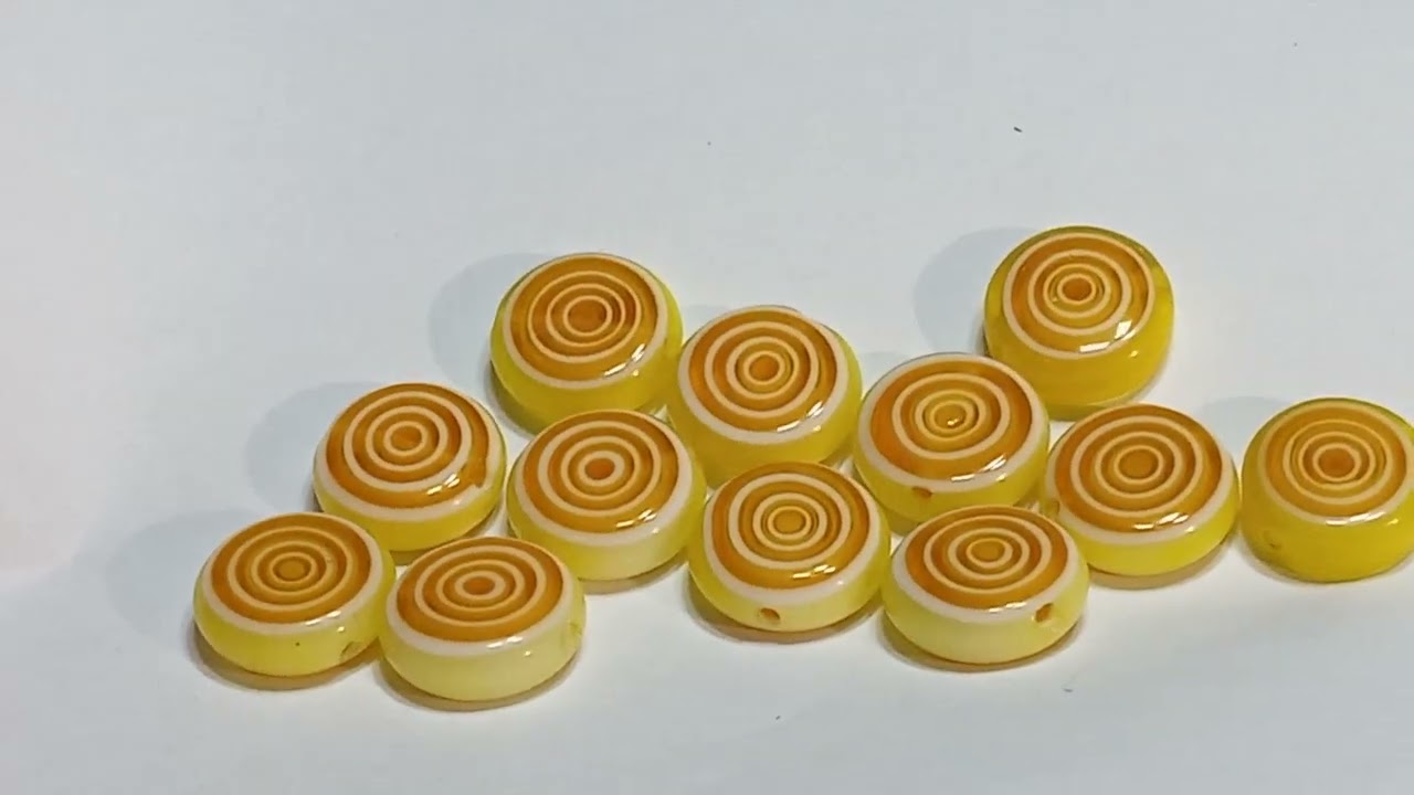 White & Yellow Flat Round Beads — 12mm Pops of Color