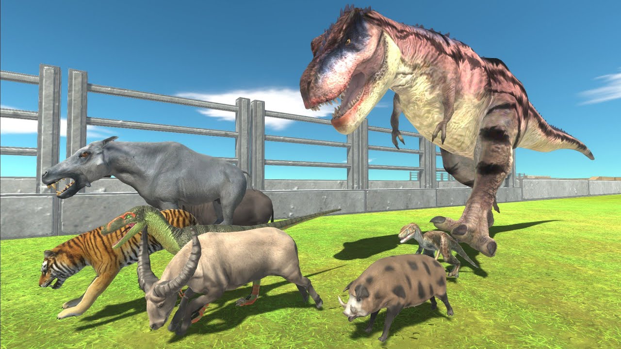 Units trying to escape from Tarbosaurus - Animal Revolt Battle Simulator