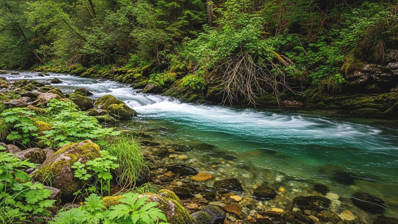 Relaxing River Sounds with Morning Birds in the Forest