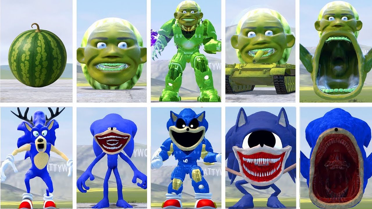 ALL SONIC CURSED VS LINGANG MELON MONSTER FORMS EPIC FIGHT IN GMOD