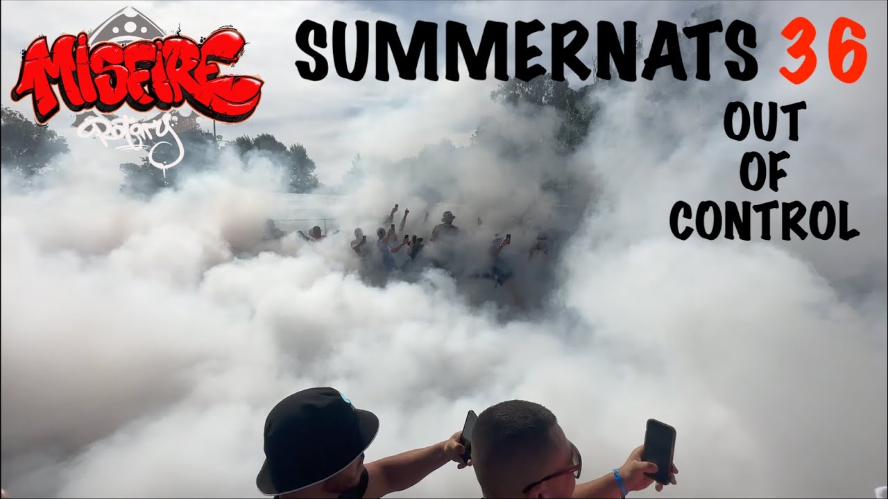 Summernats 36 gets WILD - burnouts, fire & cars kicked out!!!