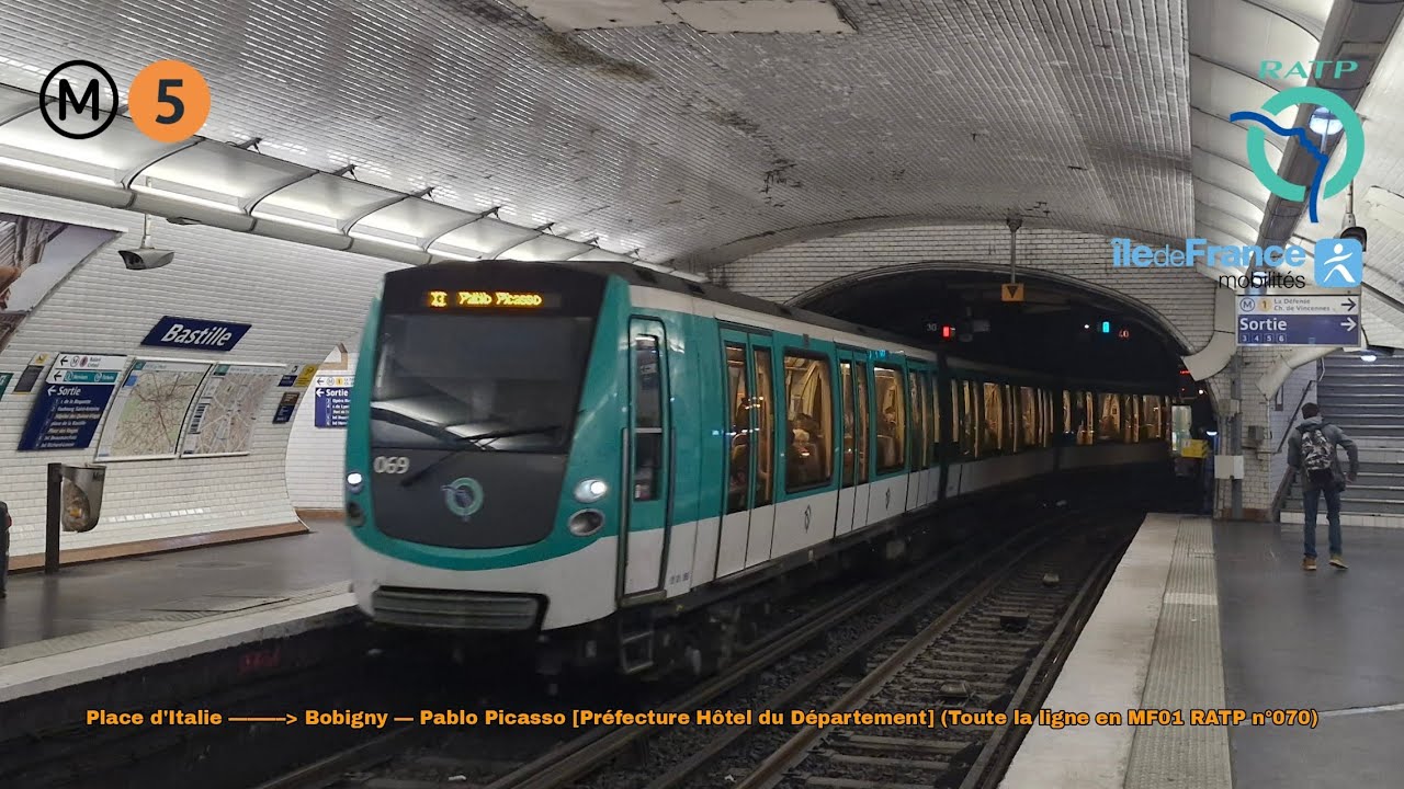 [Métro ligne 5 RATP] MF01 n°070 – Place d'Italie à Bobigny – Pablo Picasso #mf01 #ratp #idfmobilités