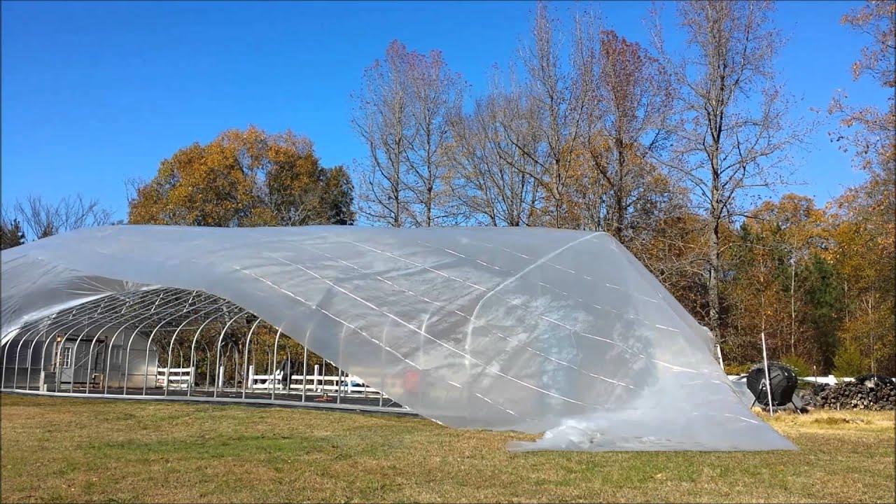 The Snow Arch Greenhouse Build  Part 6  Covering the Greenhouse With Greenhouse Film