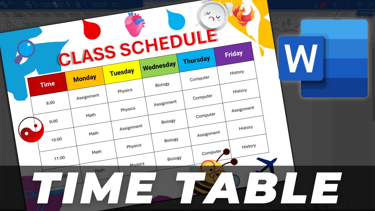 Class Schedule & Time Table Template in MS Word | NaseebCodeStudio