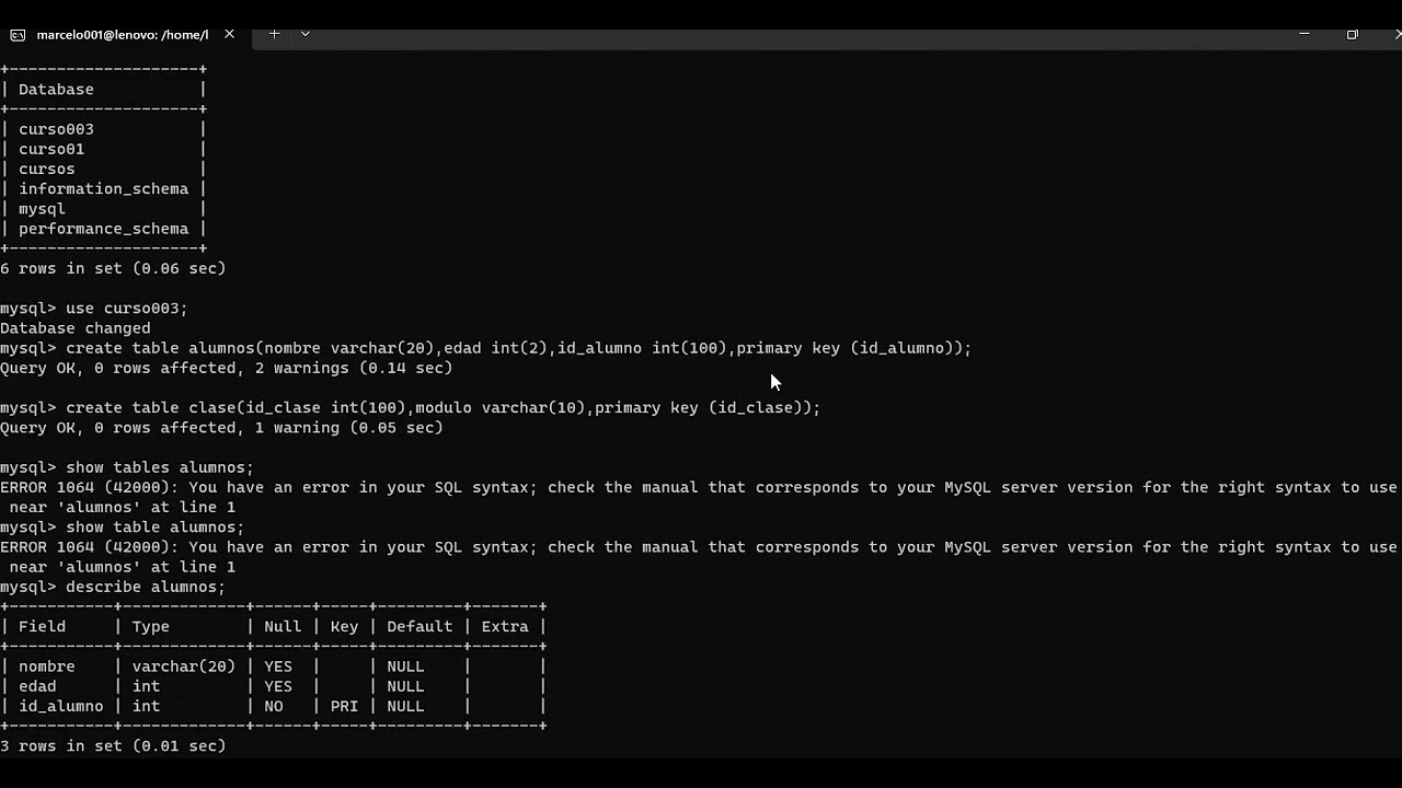 creacion de usuario root  con privilegios en ubuntu con su base de datos  y sus tablas