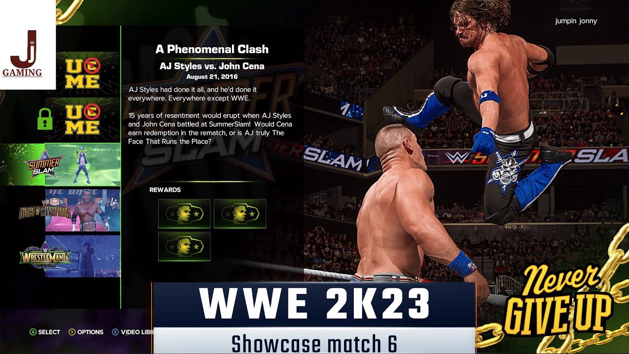 WWE 2K23 Showcase match 6, выполните все задания Summerslam, Эй Джей Стайлз против Джона Сины