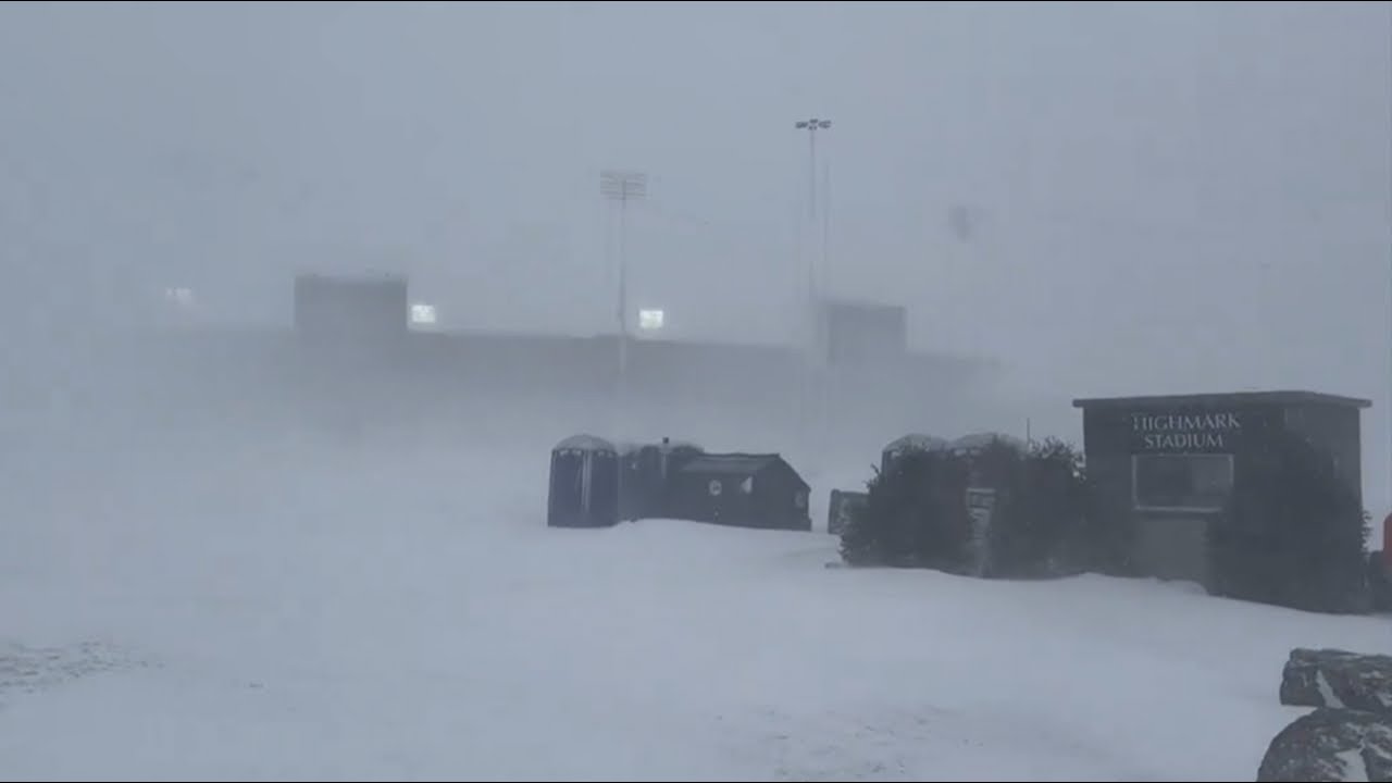 Highmark Stadium blanketed with snow during Sunday storm