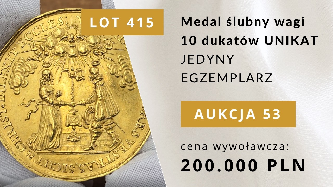 UNIKAT! Złoty medal ślubny 10 dukatów 1637 – Władysław IV Waza! Po wojnie nienotowany na aukcjach