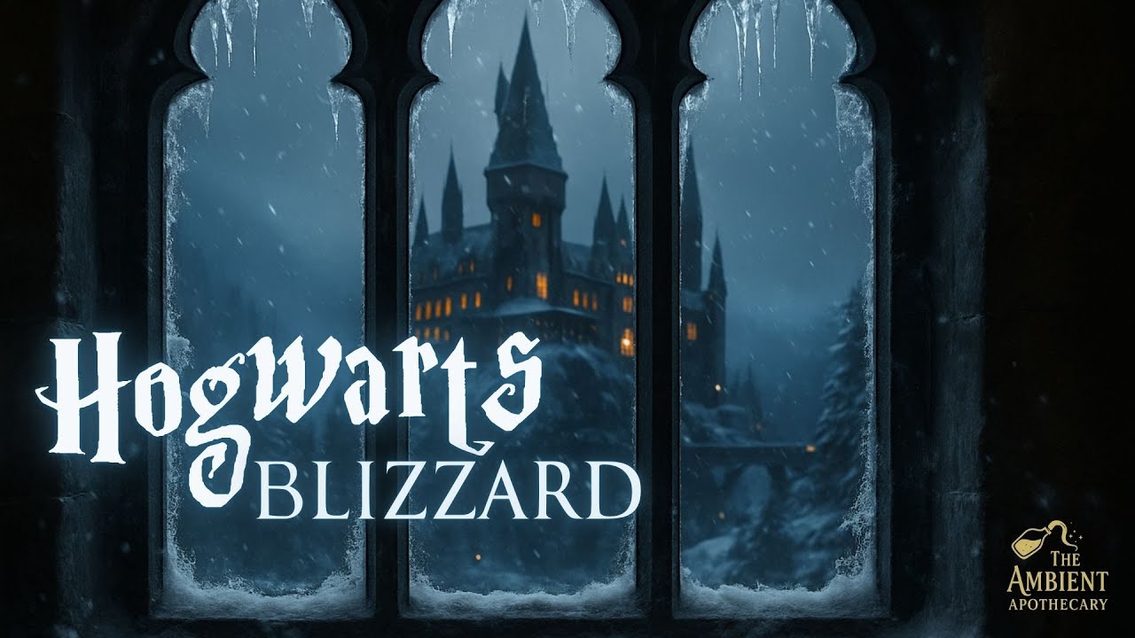 4K Blizzard Winter Window View At Hogwarts❄️ | Snowy Harry Potter Ambience
