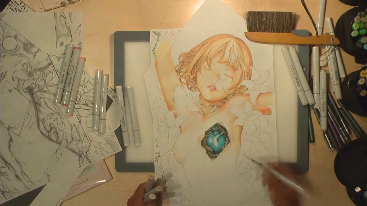 Takeshi Obata coloring at his 'NEVER COMPLETE' exhibition in Tokyo, Japan [Part 1]