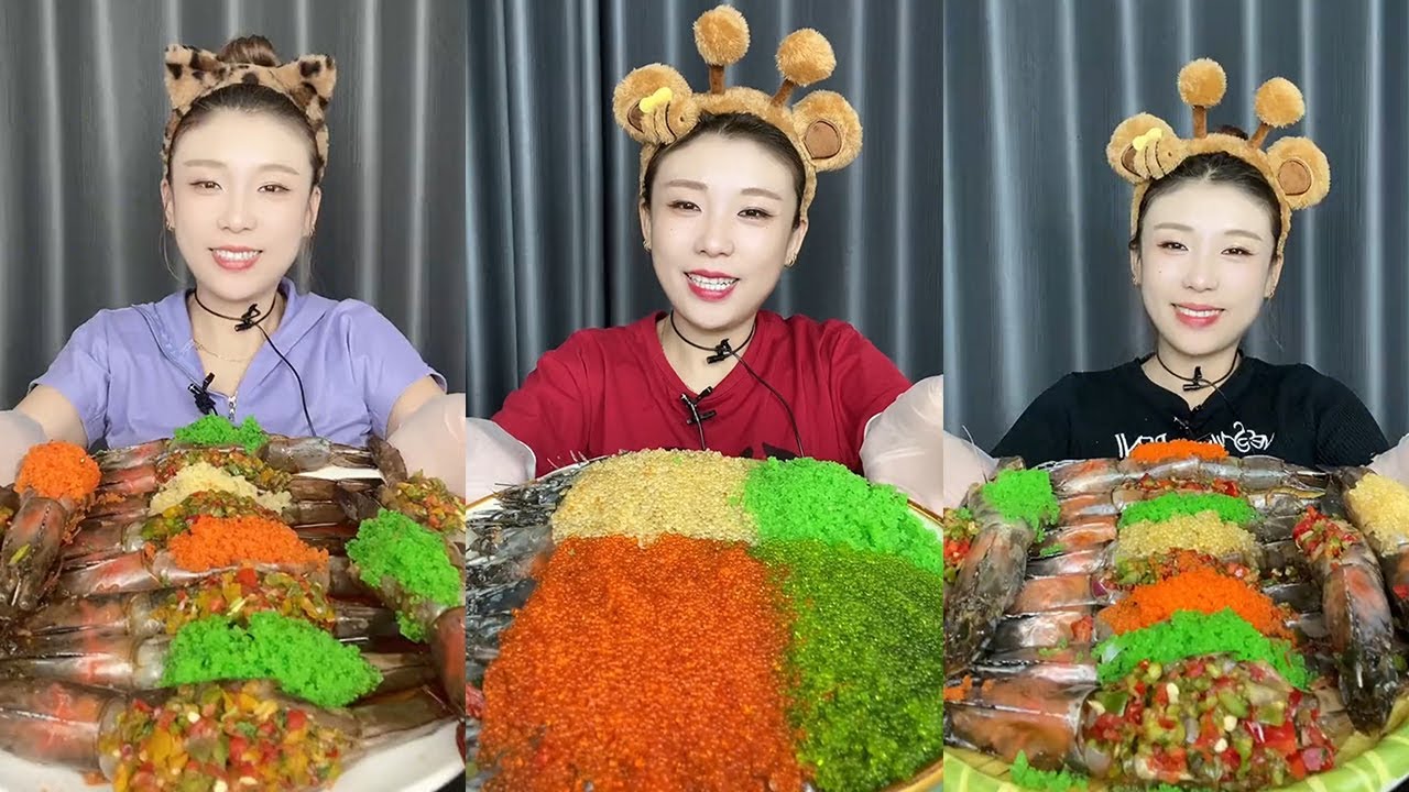 【Mukbang】Fish roe Thai shrimp+Fish roe stuffed Thai shrimp🦐🐟🌶🧄🍋#Seafood#asmr#yummy