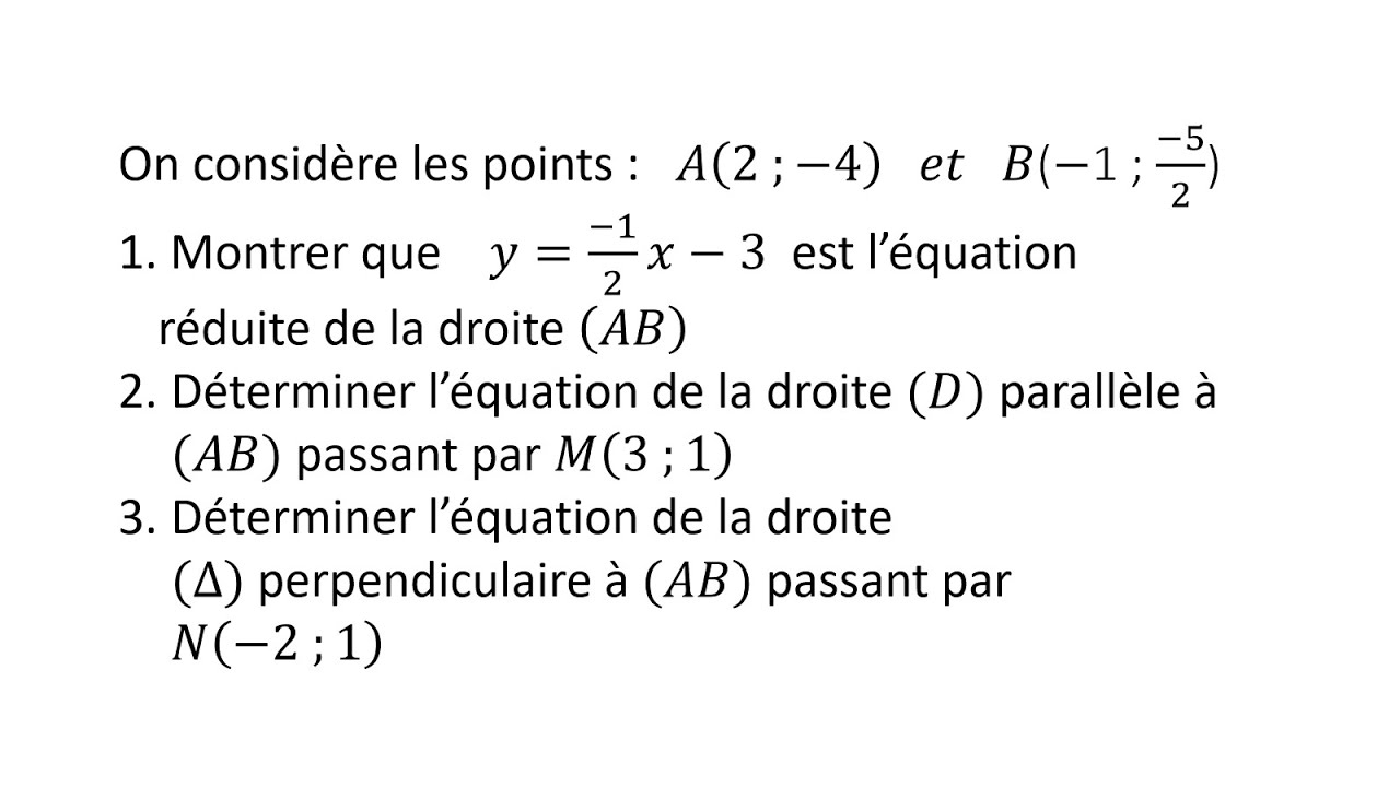 EXERCICE: Déterminer une équation d'une droite - 3eme année du Collège