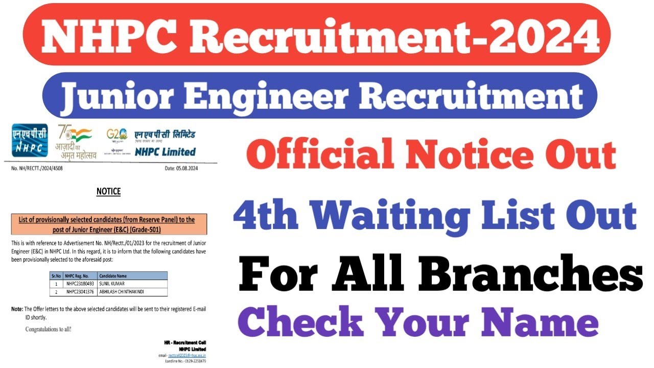 NHPC JE Official Notice Out||4th Waiting List Out||For All Branches||Check Your Name