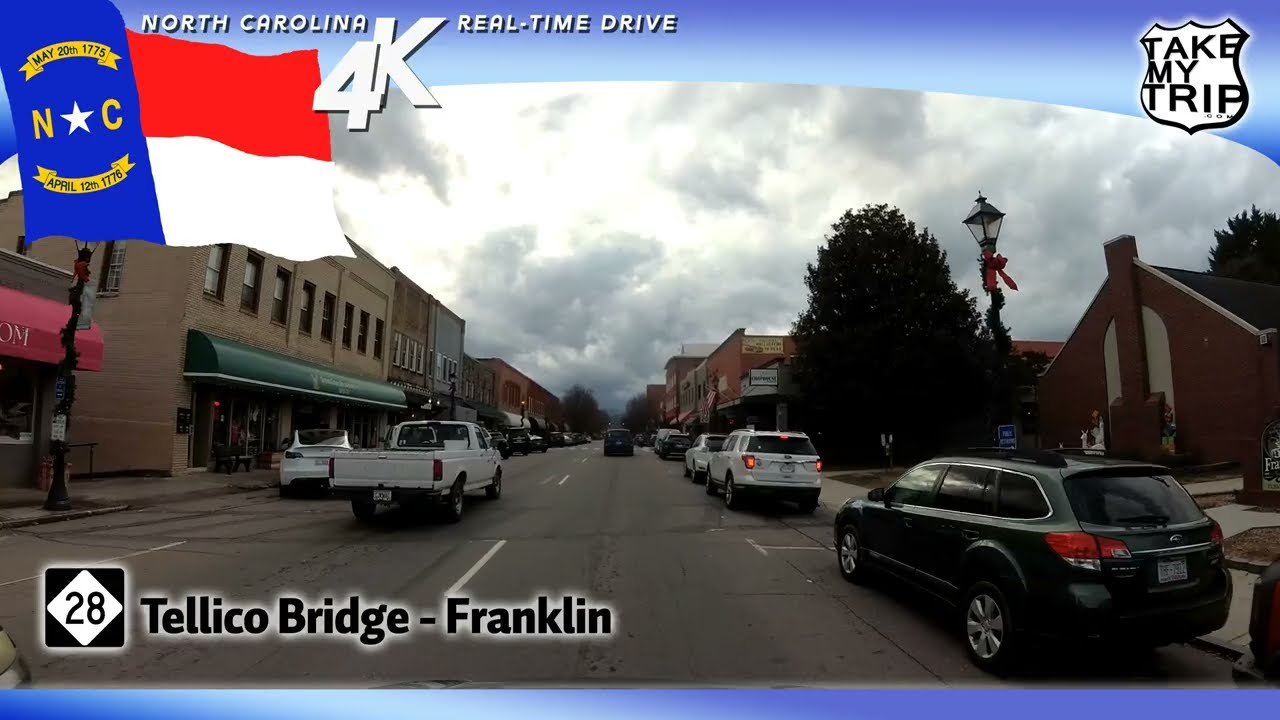 North Carolina Route 28 into downtown Franklin, NC: 4K Scenic Drive
